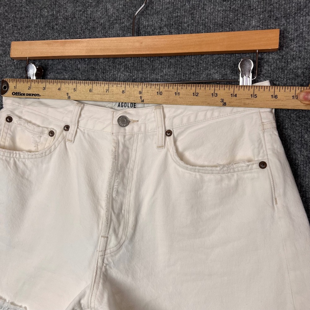 AGOLDE Parker long Denim Cut Off Shorts Button Fly Frayed Hem Womens Size 28 - Picture 7 of 11